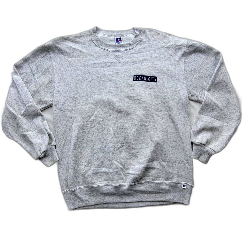 90s Vintage Gray Russell Sweatshirt -Ocean City Graphic -Men's Lrg -Gently Used
